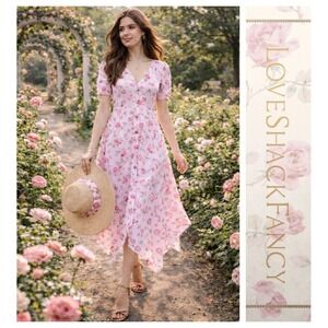 LoveShackFancy x Target Audrey Floral Hankerchief Hem Cottagecore Midi Dress 10